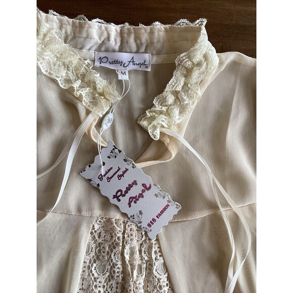 Pretty Angel Boho Vintage Look Chiffon Lace Floral Tunic Top Blouse Medium NWT - Picture 2 of 8